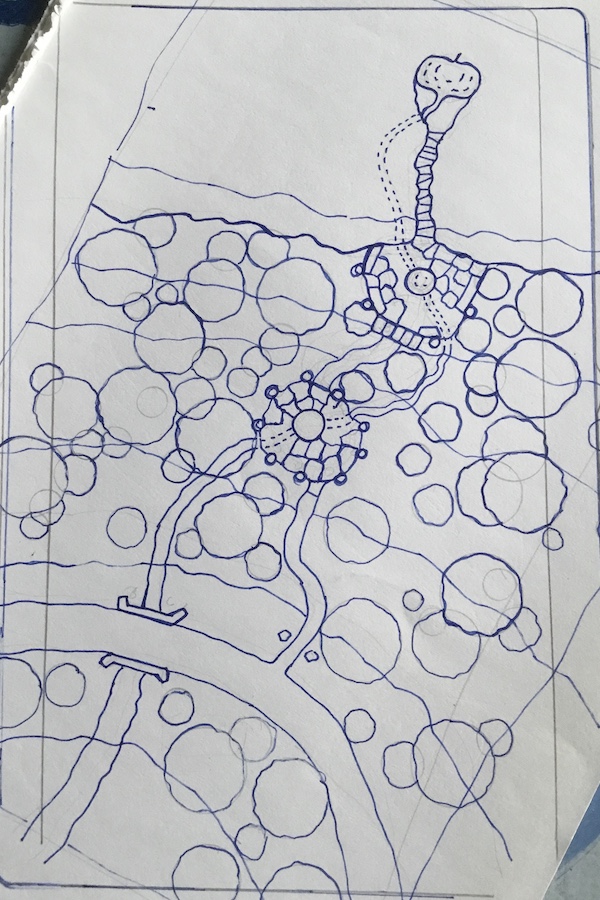 pen and ink sketch of map for shrine for fantasy story