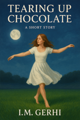 Cover for the short story Tearing Up Chocolate by I.M. Gerhi featuring a woman dancing under the moonlight.
